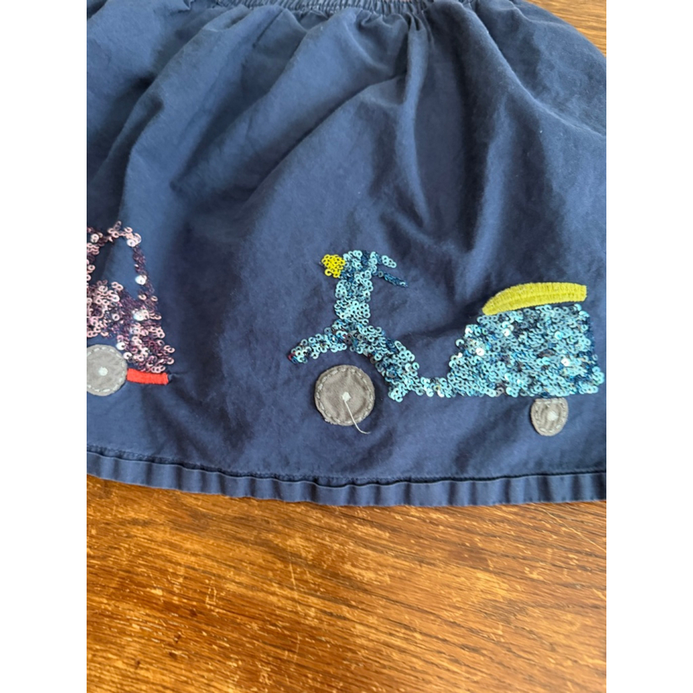 Mini Boden Girls Skirt 5-6Y Navy Sequin Car Scooter Truck Appliqué Cotton